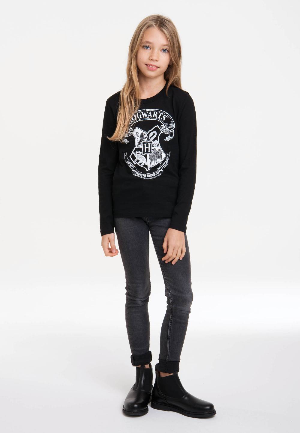 Logoshirt Harry Potter - Hogwarts Logo (Weiß) - Langarmshirt Print - Kinder