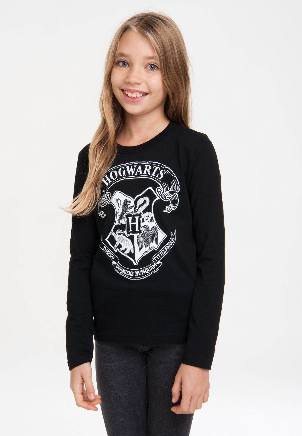 Logoshirt Harry Potter - Hogwarts Logo (Weiß) - Langarmshirt Print - Kinder
