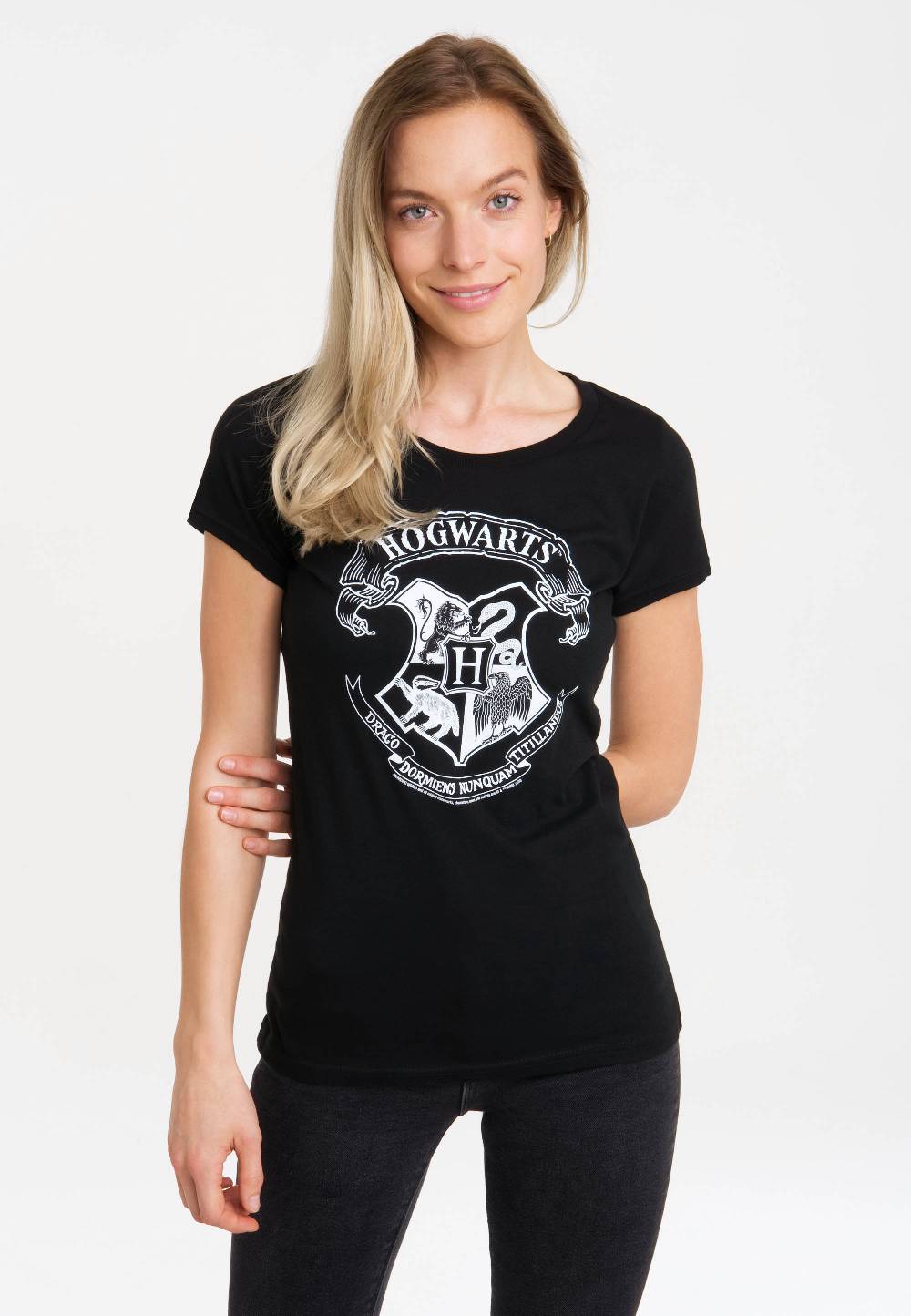 Logoshirt Harry Potter - Hogwarts Logo (Weiß) - T-Shirt Print - Damen