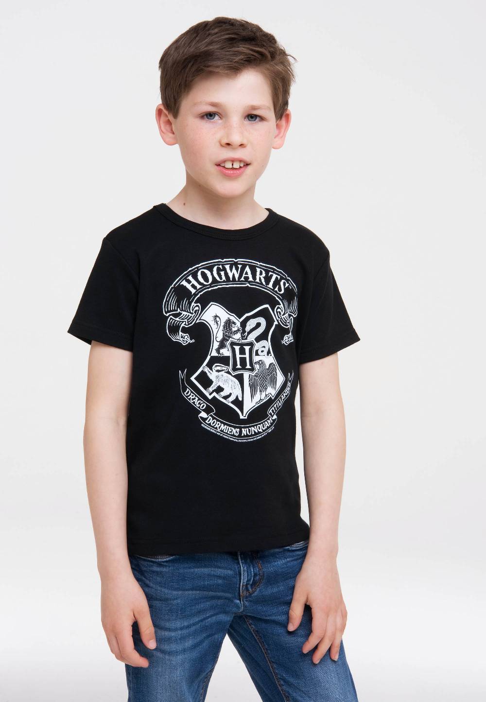 Logoshirt Harry Potter - Hogwarts Logo (Weiß) - T-Shirt Print - Kinder
