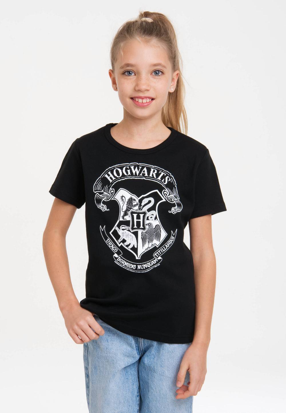 Logoshirt Harry Potter - Hogwarts Logo (Weiß) - T-Shirt Print - Kinder