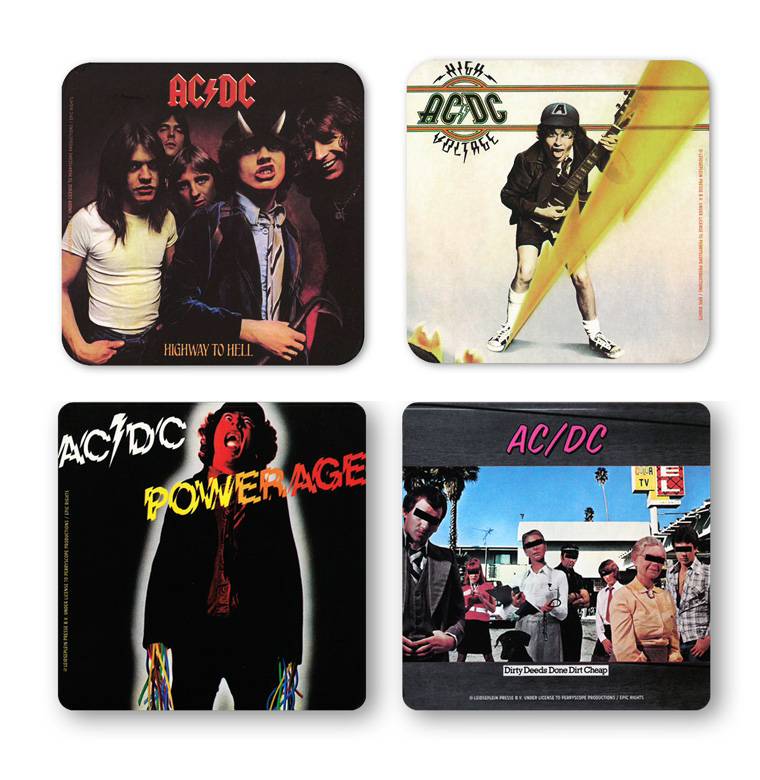 Logoshirt AC/DC - Rock'n'Roll - 4er Set - Untersetzer