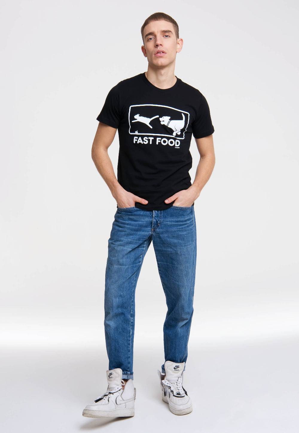 Logoshirt Fast Food - Hund Jagt Katze - T-Shirt Print