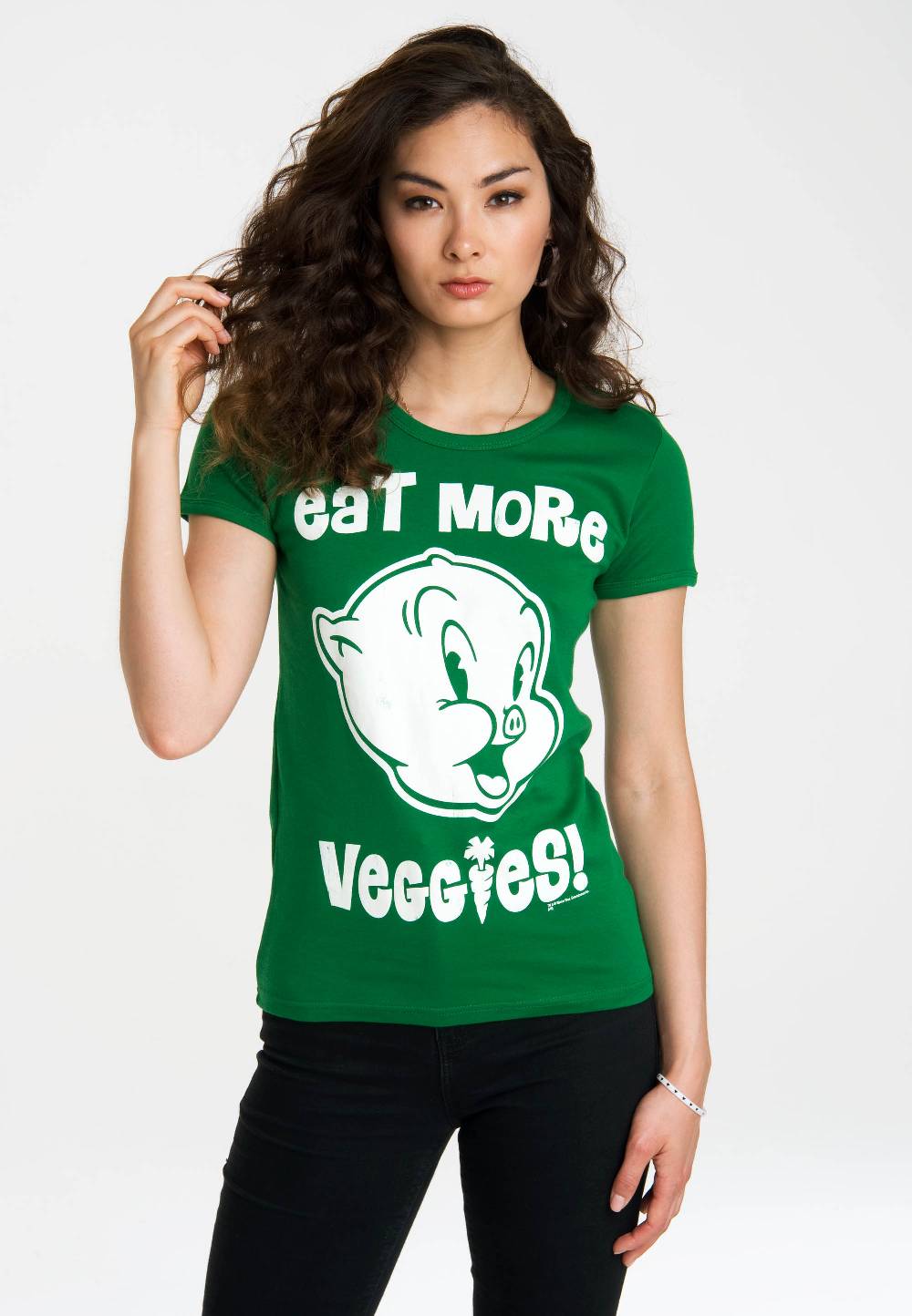 Logoshirt Looney Tunes - Schweinchen Dick - Eat More Veggies - T-Shirt Print - Damen
