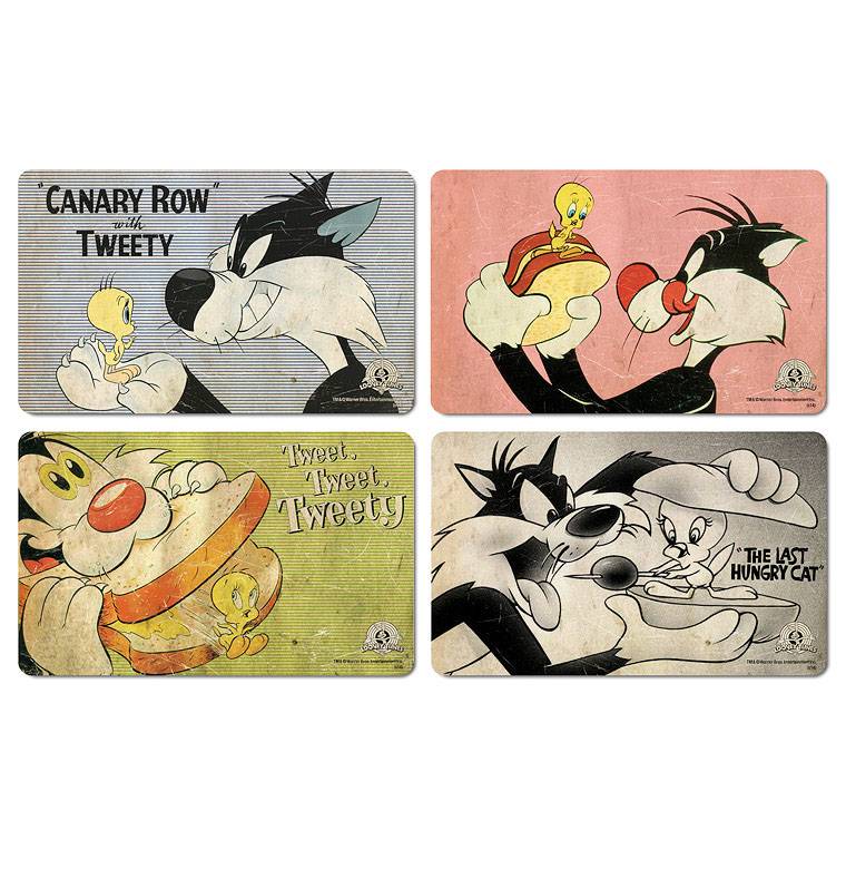 Logoshirt Looney Tunes - Tweety & Sylvester - 4er Set - Frühstücksbrettchen