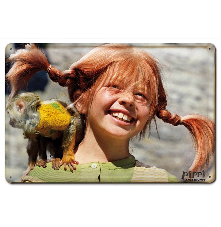 Logoshirt Pippi Langstrumpf & Herr Nilsson - Blechschild - aus robustem Stahblech - gewölbt mit Prägung - 30 x 20 cm