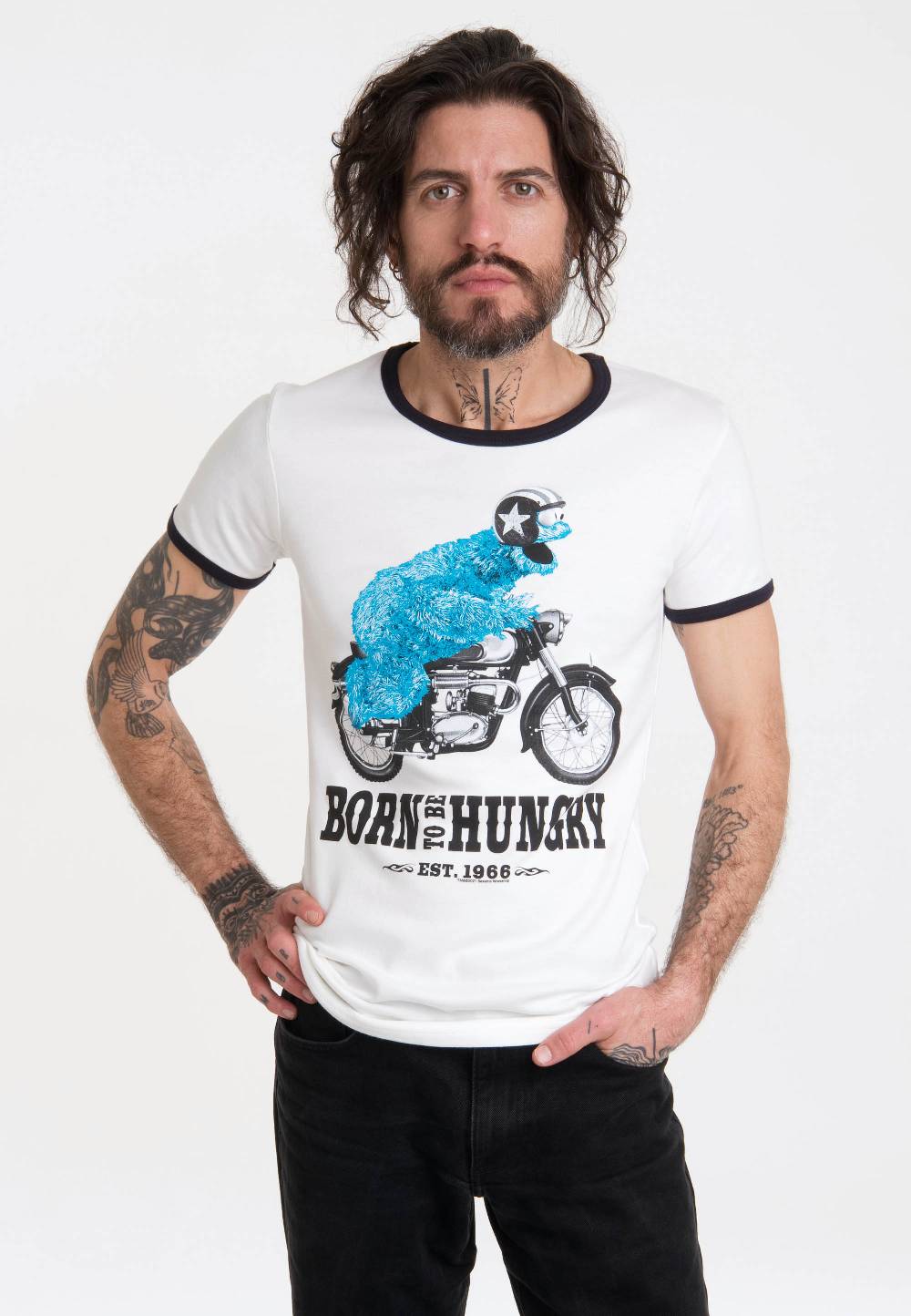 Logoshirt Sesamstrasse - Krümelmonster - Motorrad - Born To Be Hungry - T-Shirt Print - Herren