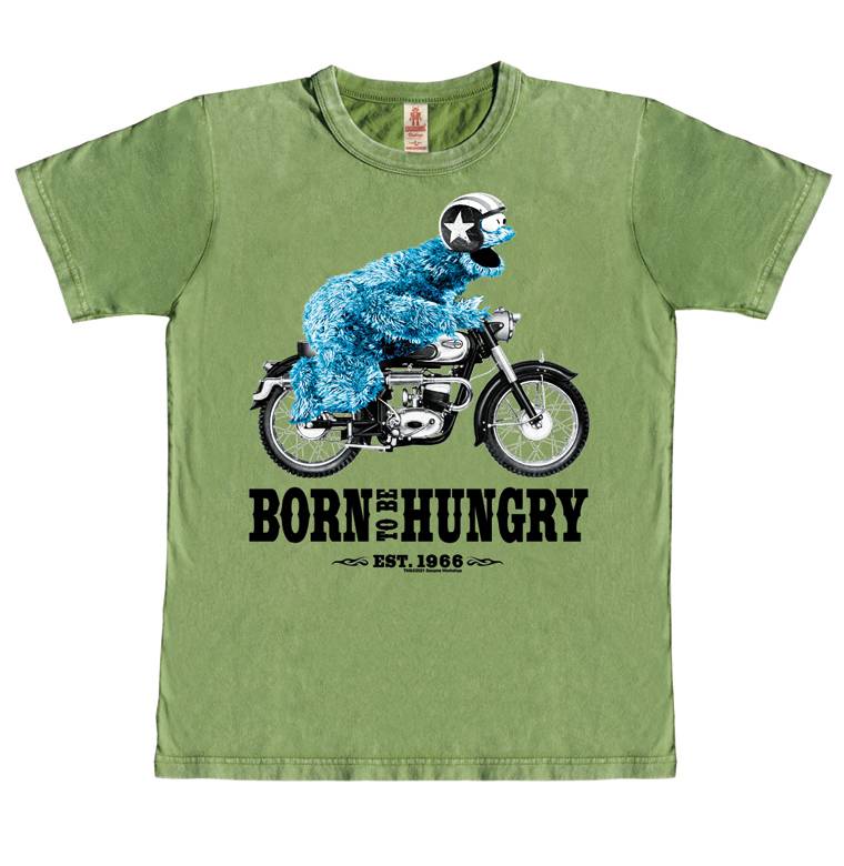 Logoshirt Sesamstrasse - Krümelmonster - Motorrad - Born To Be Hungry - T-Shirt Vintage Print - Herren