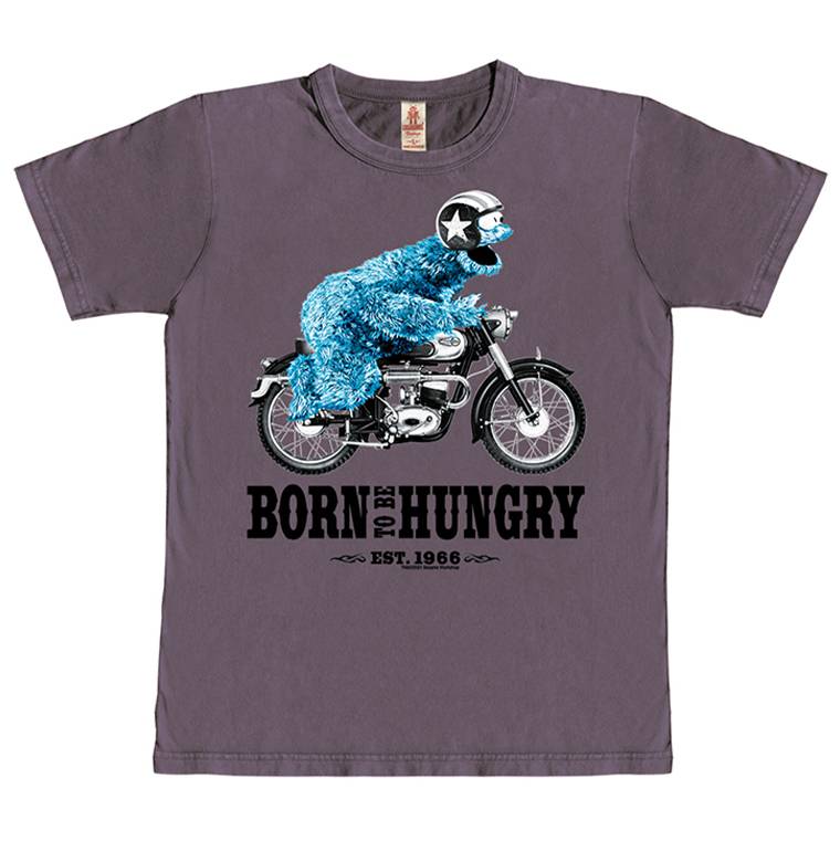 Logoshirt Sesamstrasse - Krümelmonster - Motorrad - Born To Be Hungry - T-Shirt Vintage - Print - Damen