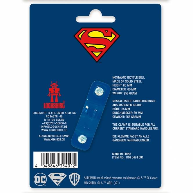 Logoshirt Superman - Logo - DC Comics - Fahrradklingel Retro - Groß - Ø 80 Mm - Blau