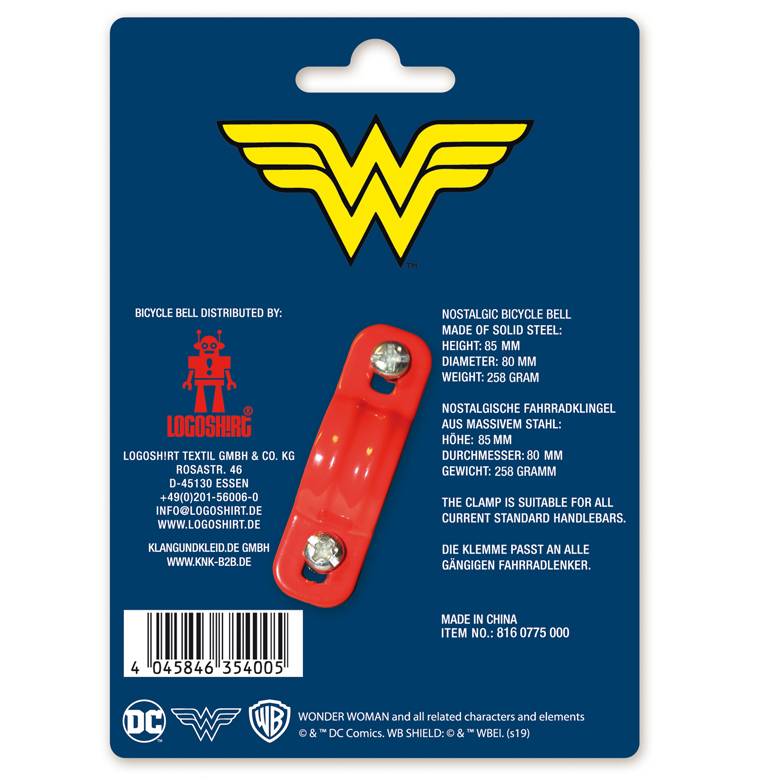 Logoshirt Wonder Woman - Logo - DC Comics - Fahrradklingel Retro - Groß - Ø 80 Mm - Rot