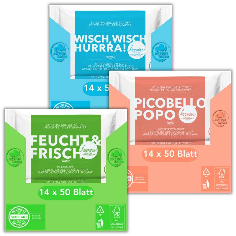Loovara BIG BOX - FEUCHTES TOILETTENPAPIER - BUBBLE GUM / PEACH / PARFÜMFREI
