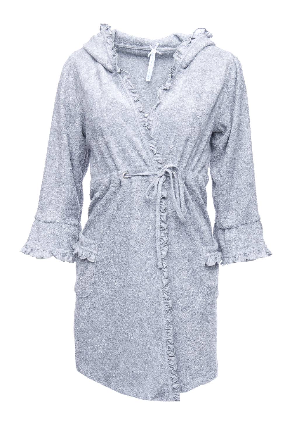 Louis & Louisa Bademantel Damen mit Volants, grau KURZ