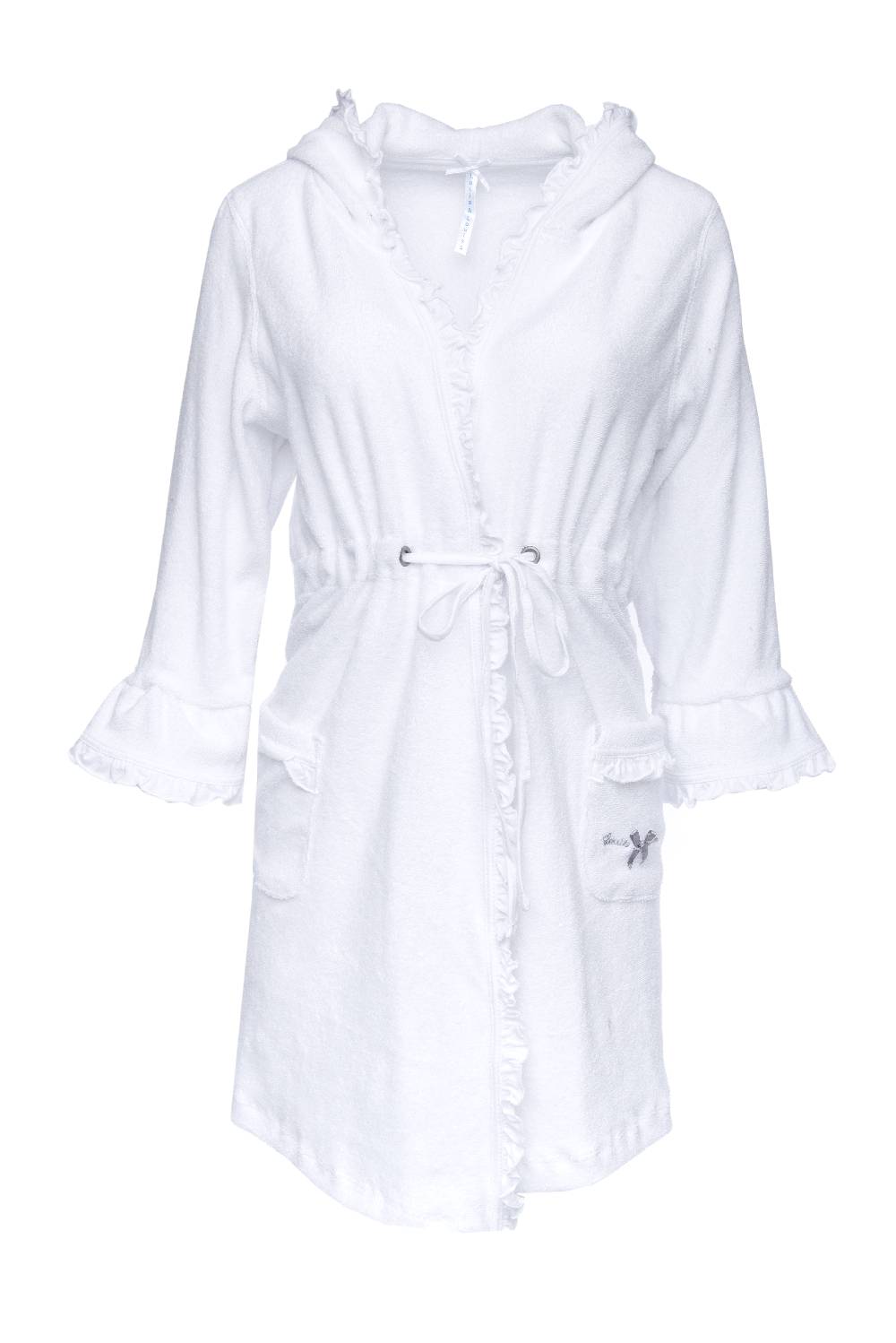 Louis & Louisa Bademantel Damen mit Volants, weiß KURZ