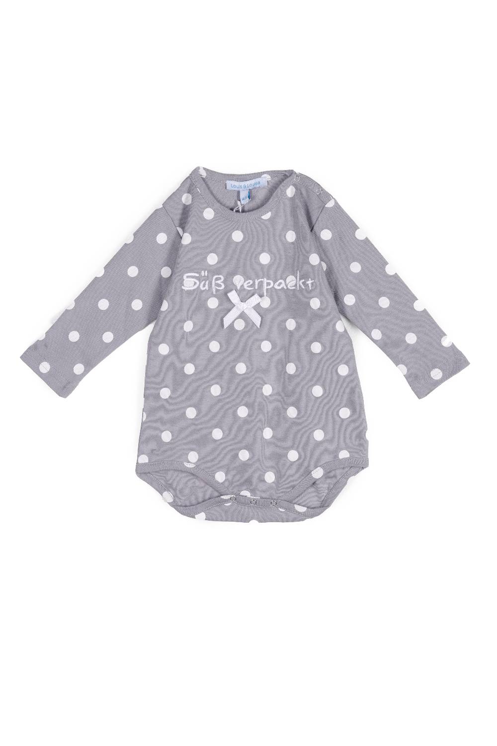 Louis & Louisa Body Baby langarm "Süß verpackt", grau allover