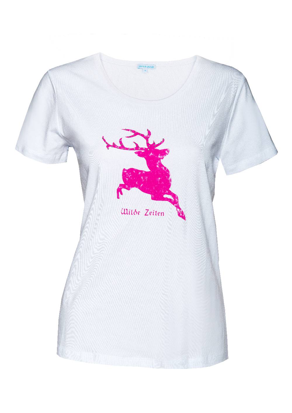 Louis & Louisa Hirsch Camouflage, Damenshirt weiß mit pink