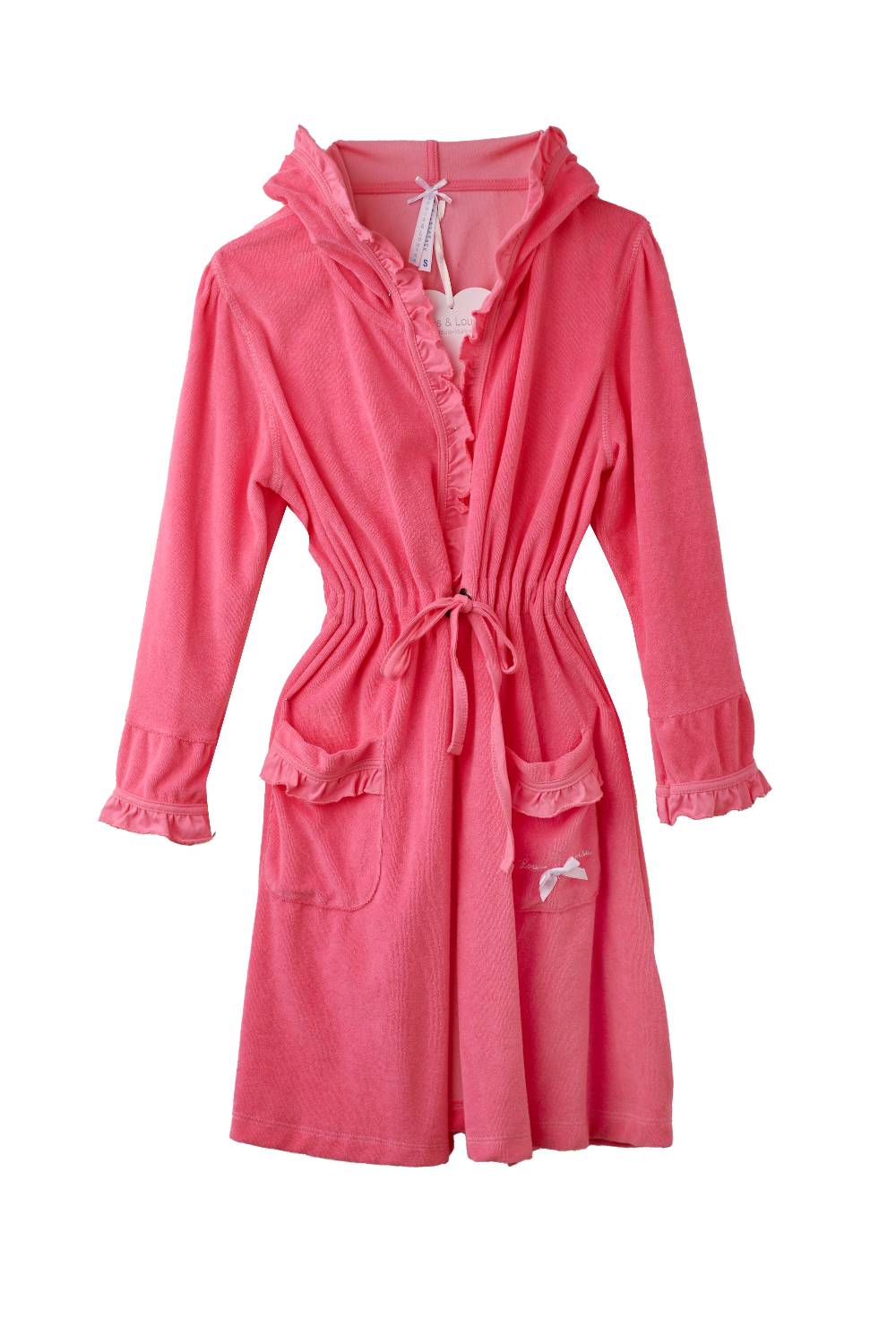 Louis & Louisa Bademantel Damen, pink mit Rüsche, KURZ