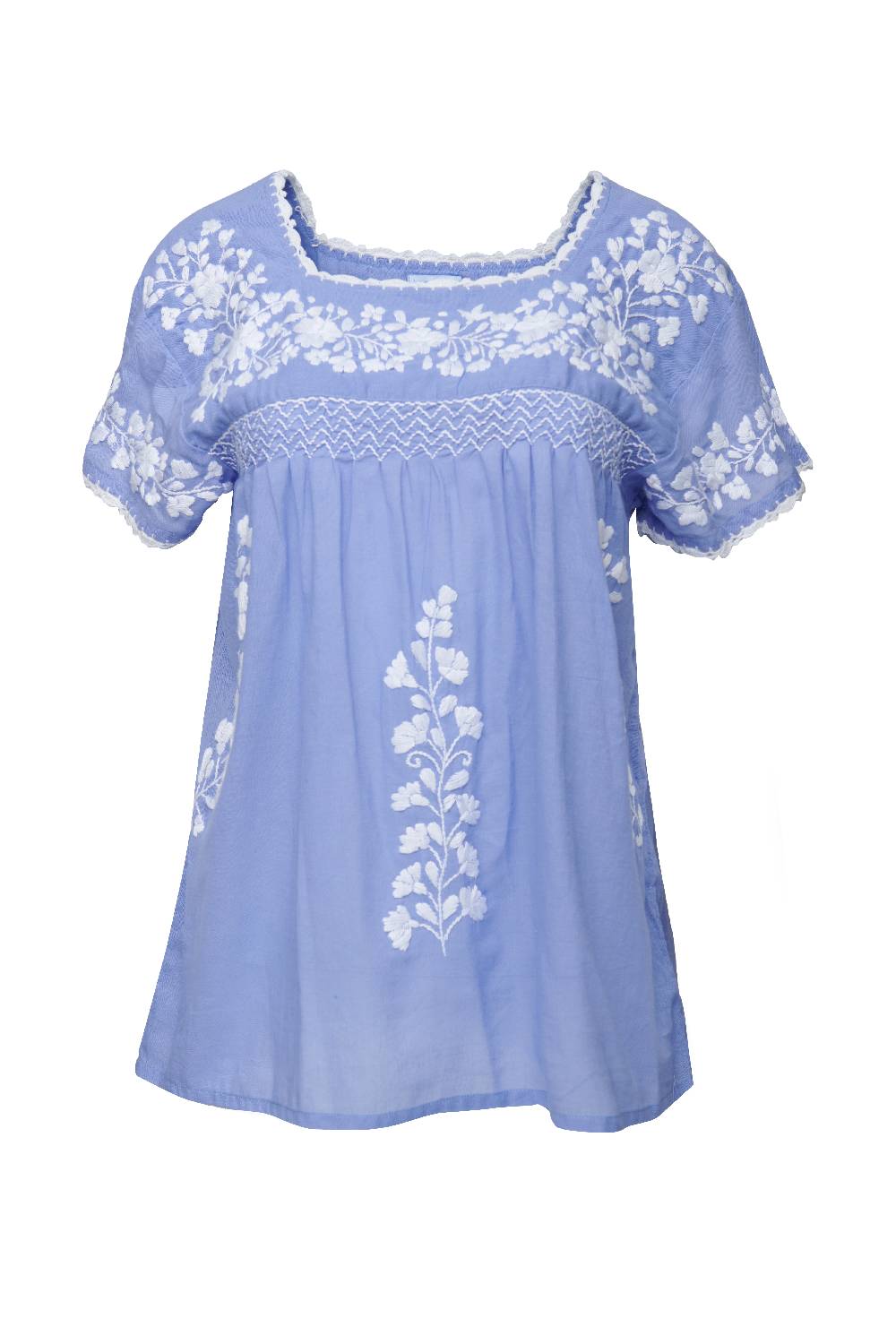 Louis & Louisa Bluse handbestickt, Damen, blau / weiß