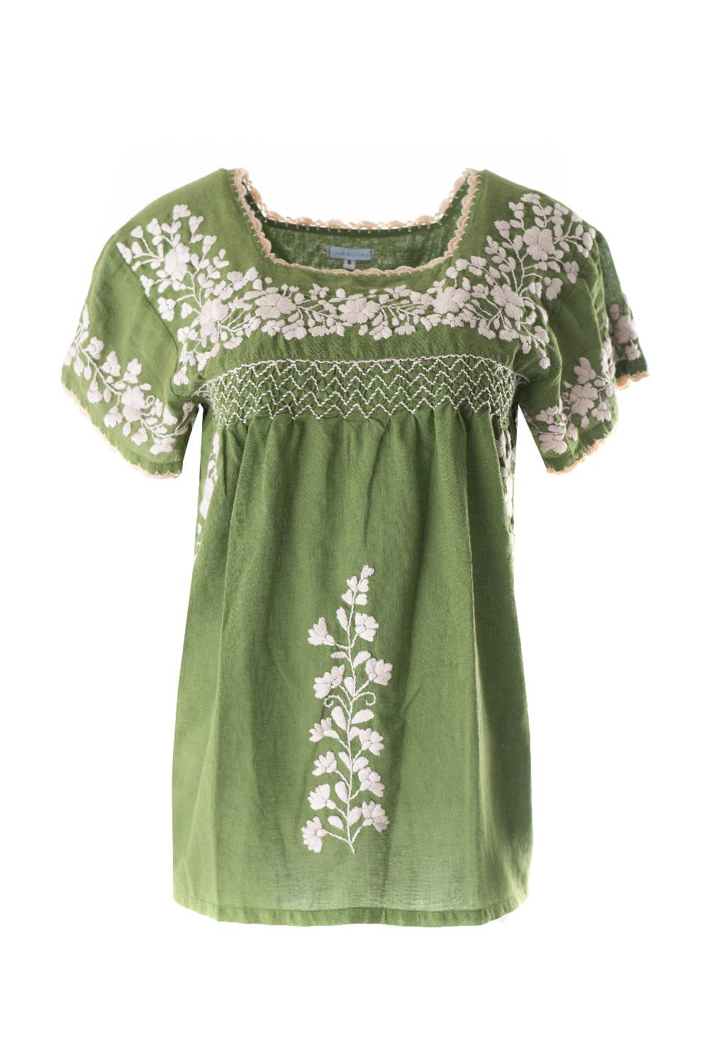 Louis & Louisa Bluse handbestickt, Damen, grün / natur Louis & Louisa Bluse handbestickt, Damen, grün / natur