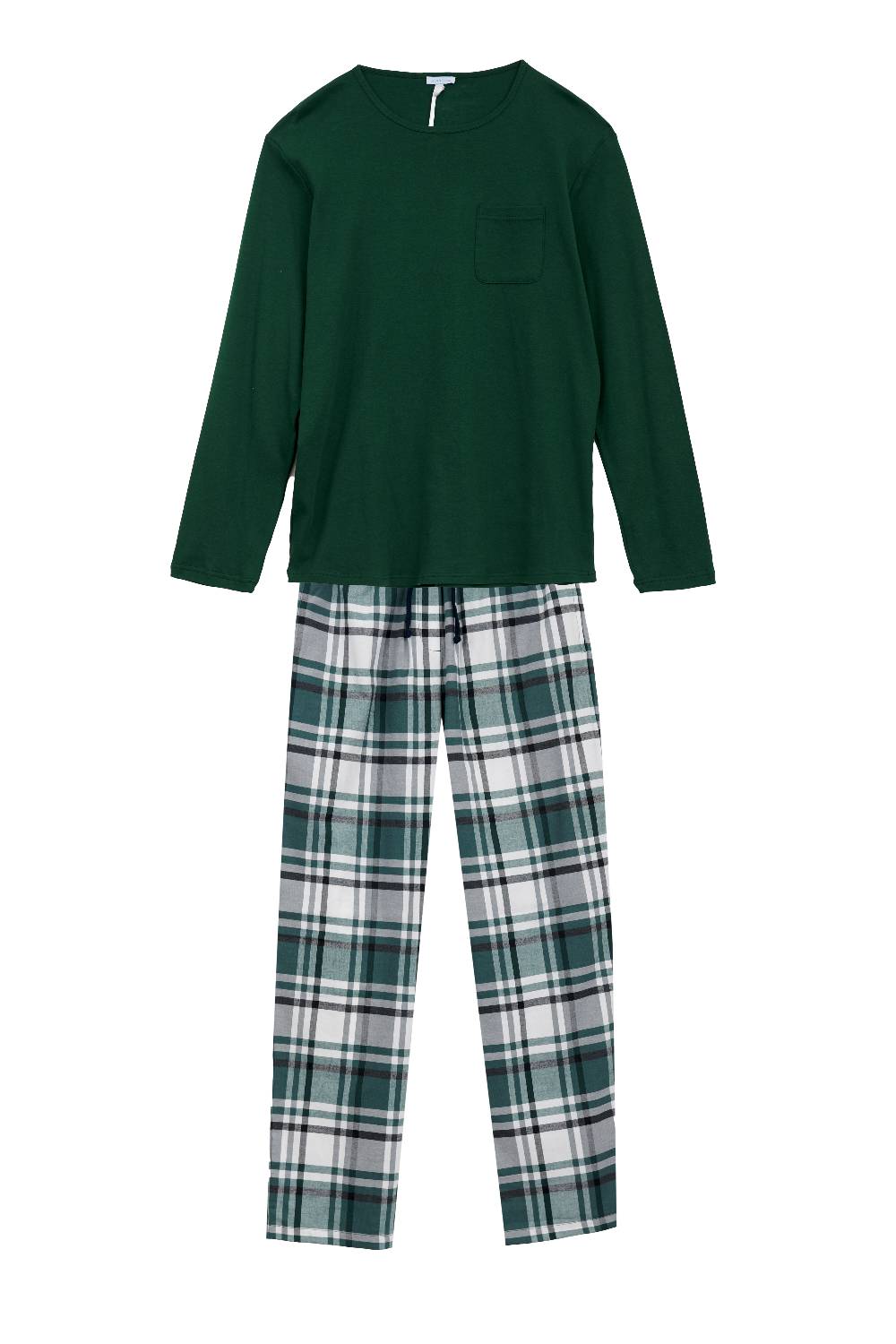 Louis & Louisa Pyjama Herren mit Tasche, grün/ Flanell