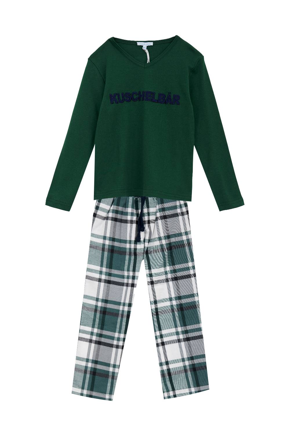 Louis & Louisa Pyjama Jungs "Kuschelbär", grün/ Flanell