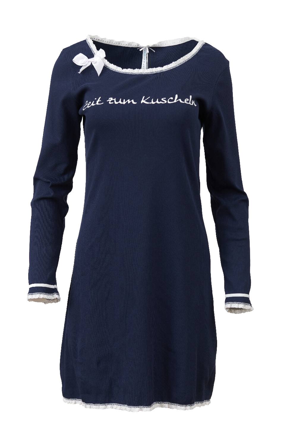 Louis & Louisa Nachthemd Damen Rippe "Zeit zum Kuscheln", dunkelblau