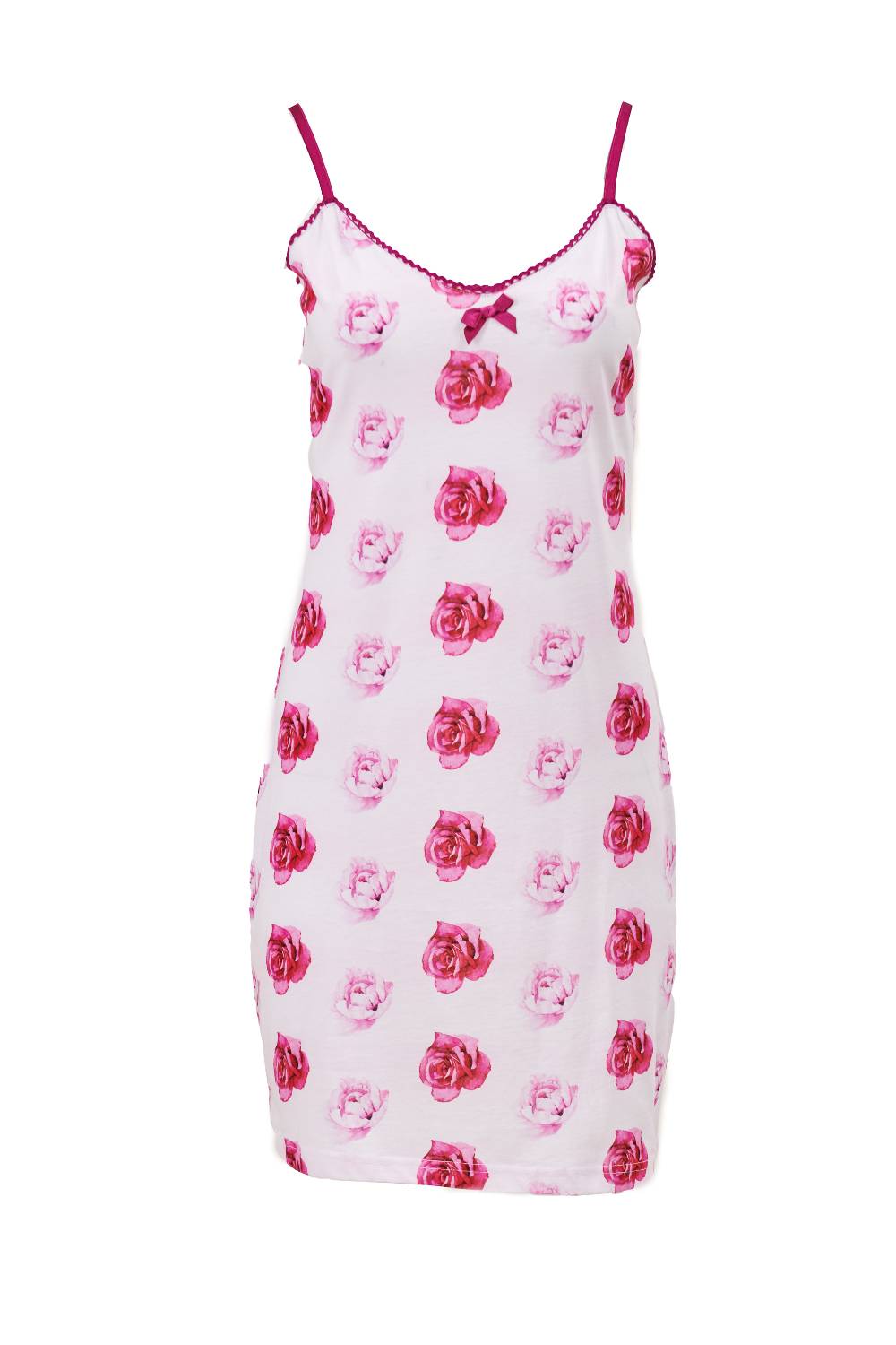 Louis & Louisa Nachthemd Damen Träger "Rosarote Träume", weiß allover