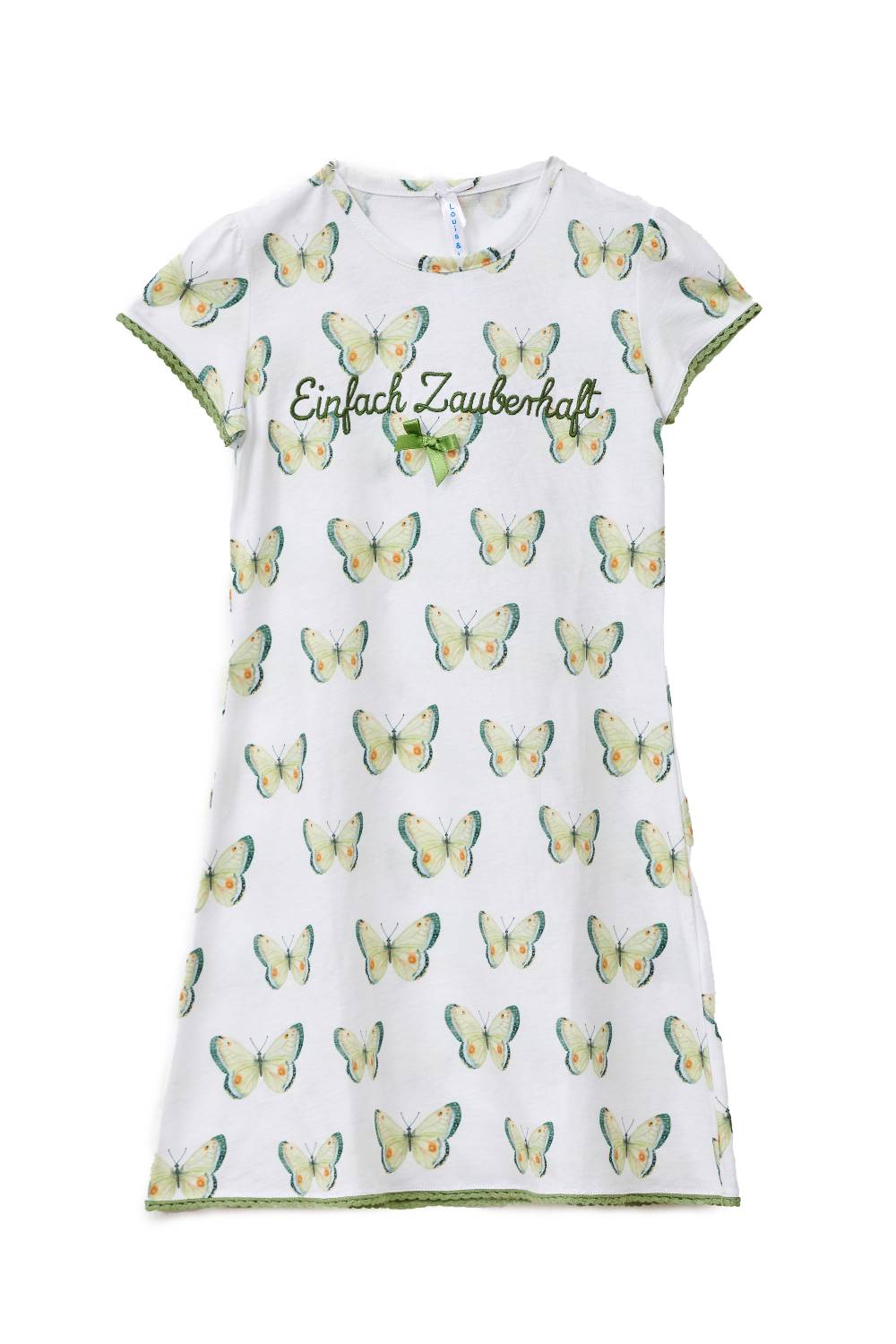 Louis & Louisa Nachthemd Kinder "Einfach Zauberhaft" Schmetterling, weiß allover