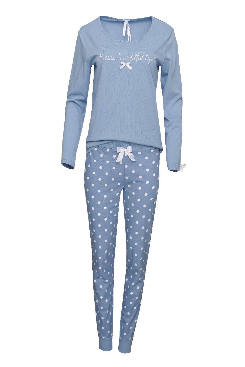 Louis & Louisa Pyjama Bündchen Damen "Meine Wohlfühlzeit", blau / blau allover