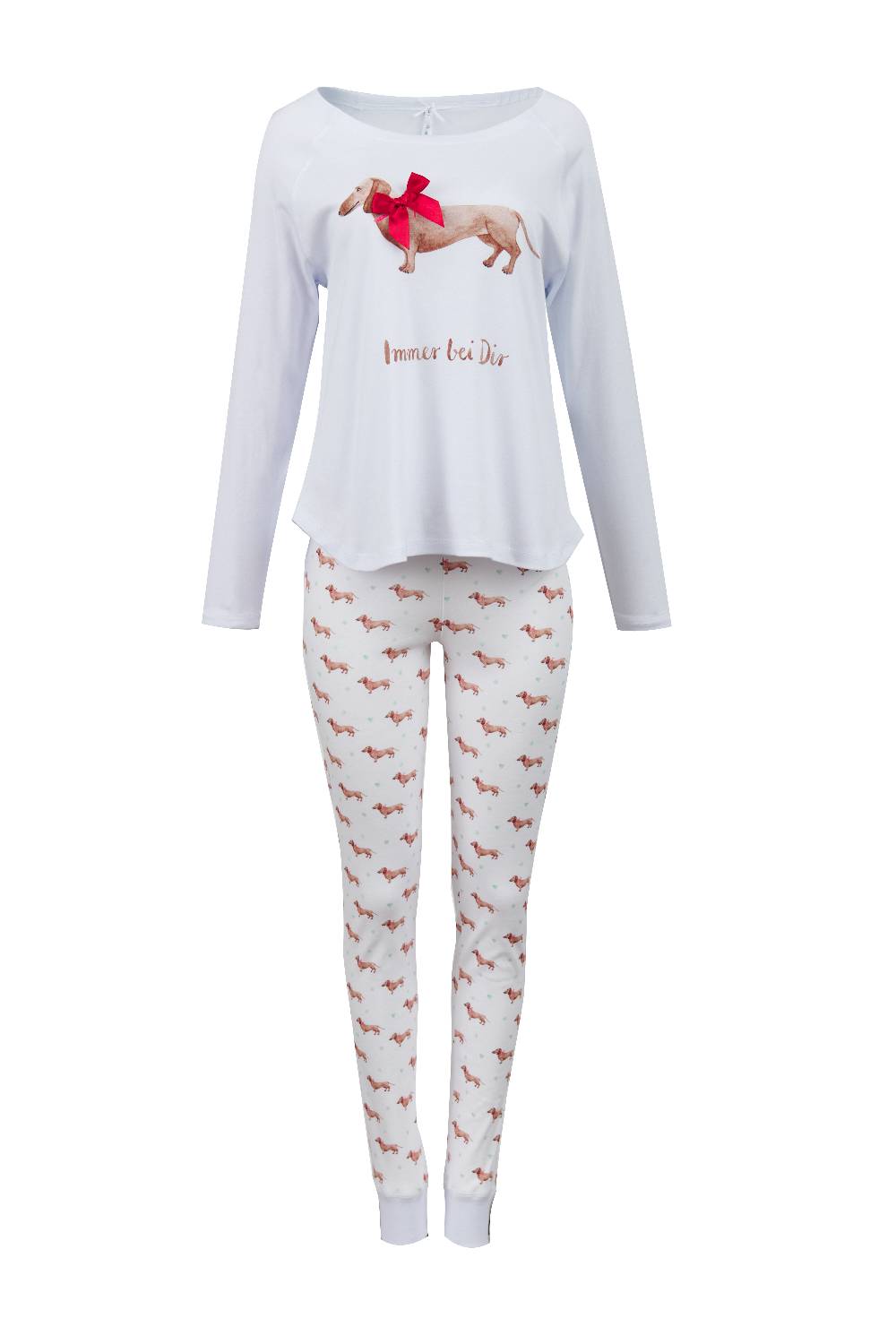 Louis & Louisa Pyjama Damen Bündchen "Immer bei dir" weiß/ Dackel allover