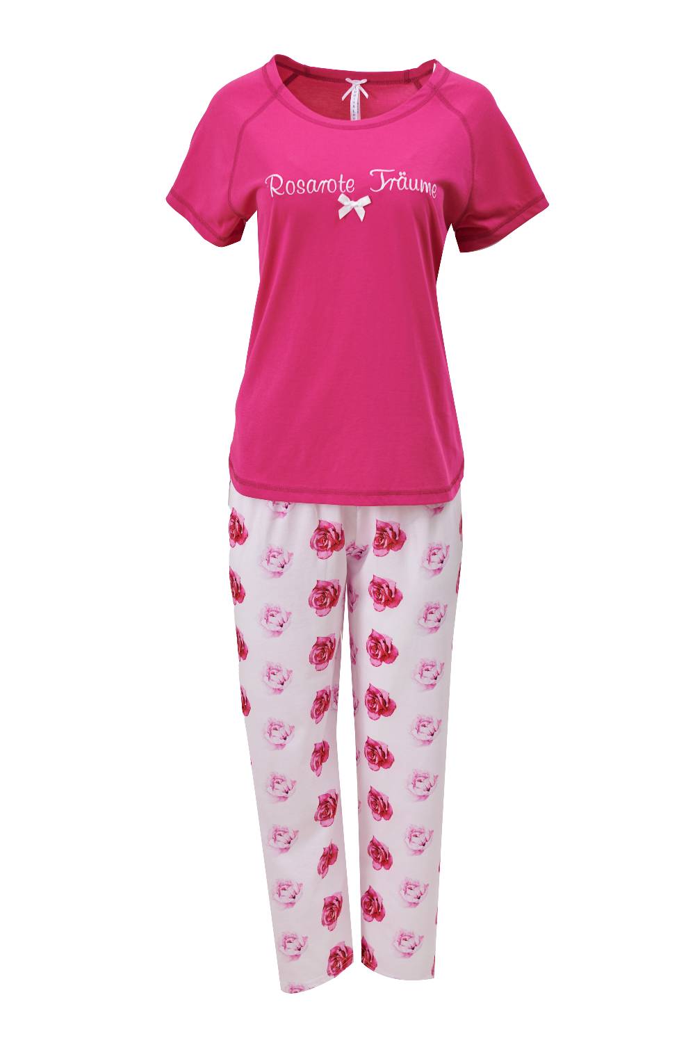 Louis & Louisa Pyjama Damen Capri "Rosarote Träume", pink/ weiß allover