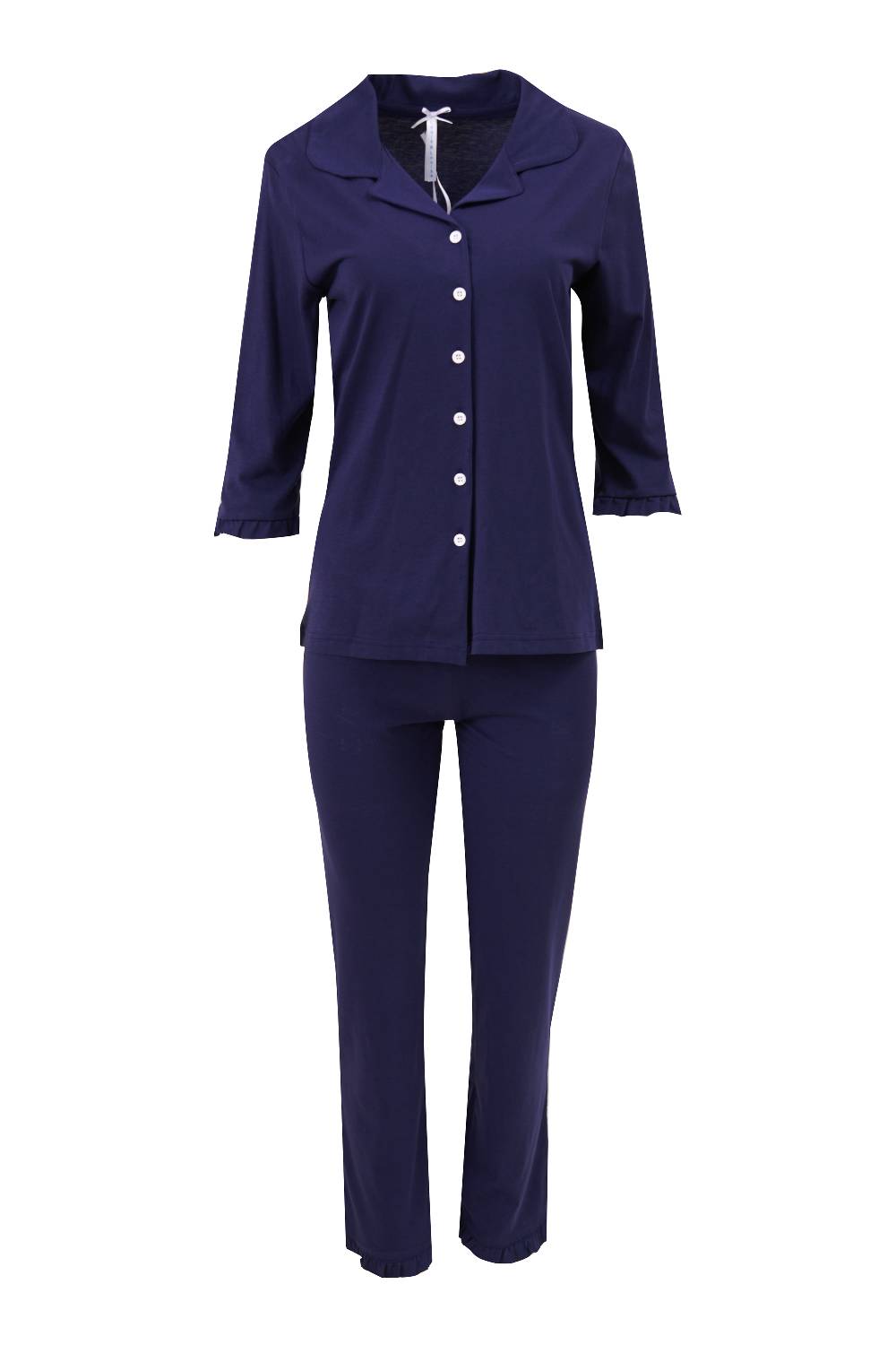 Louis & Louisa Pyjama Damen Knopfleiste "Zum Wohlfühlen", blau