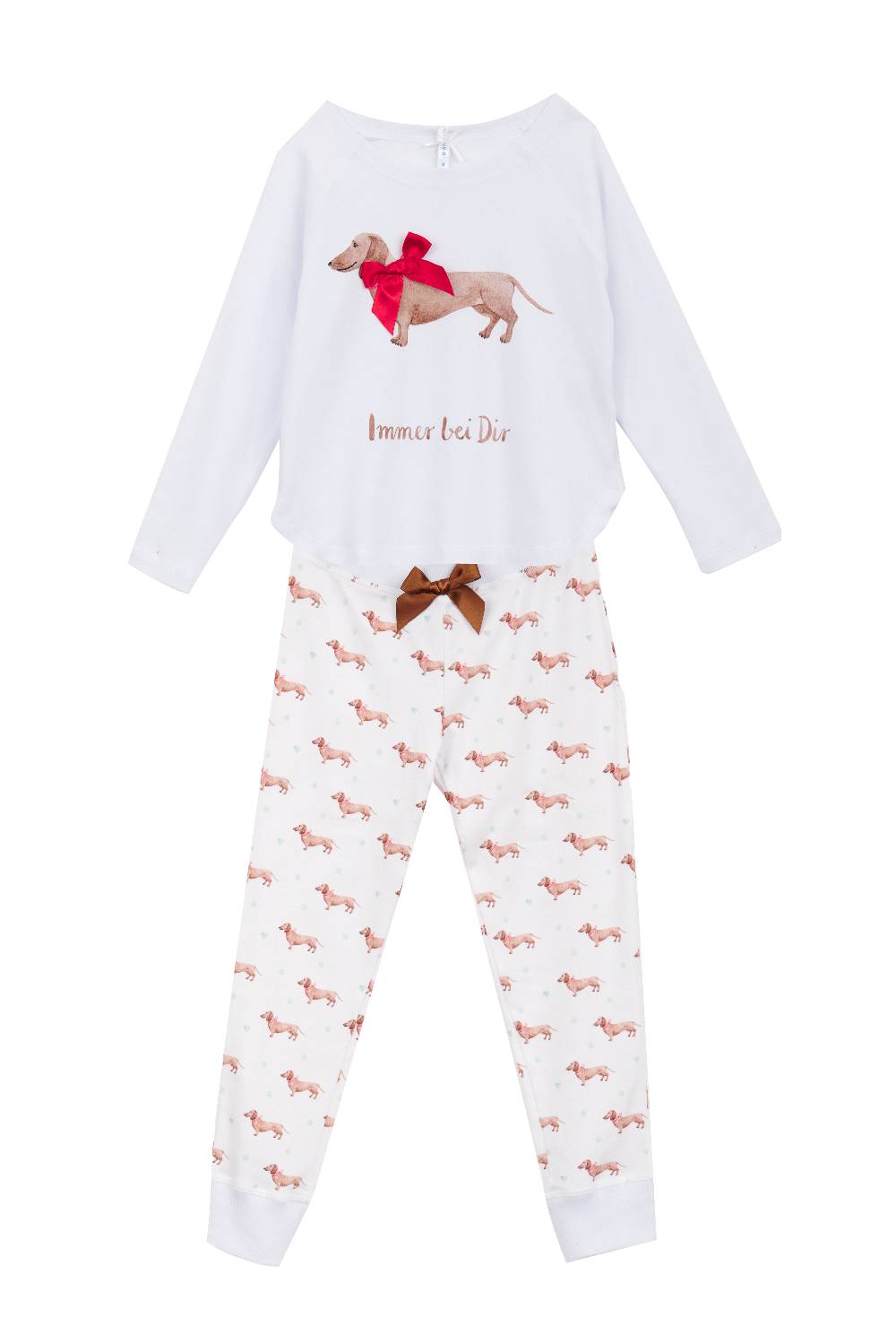 Louis & Louisa Pyjama Kinder Bündchen "Immer bei dir" weiß/ Dackel allover