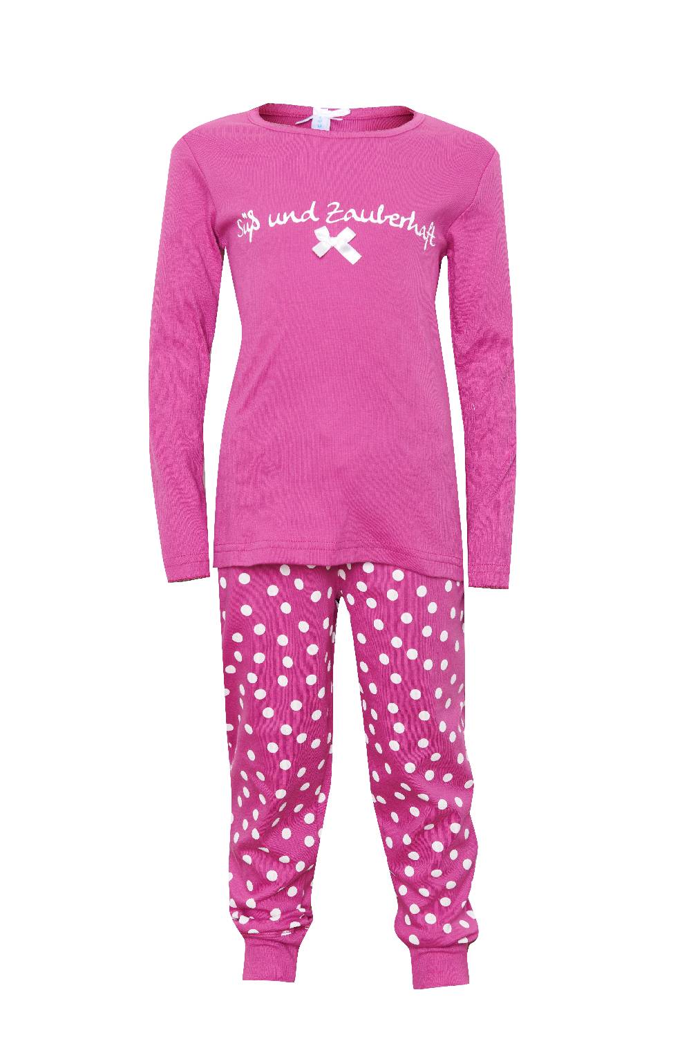 Louis & Louisa Pyjama Kinder Bündchen "Süß und Zauberhaft" pink Rippe / pink allover