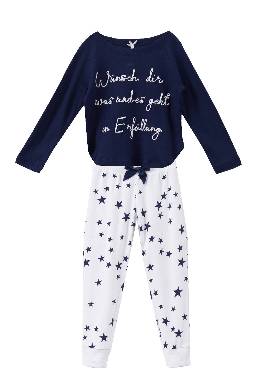 Louis & Louisa Pyjama Kinder Bündchen "Wünsch dir was ", dunkelblau/ weiß allover