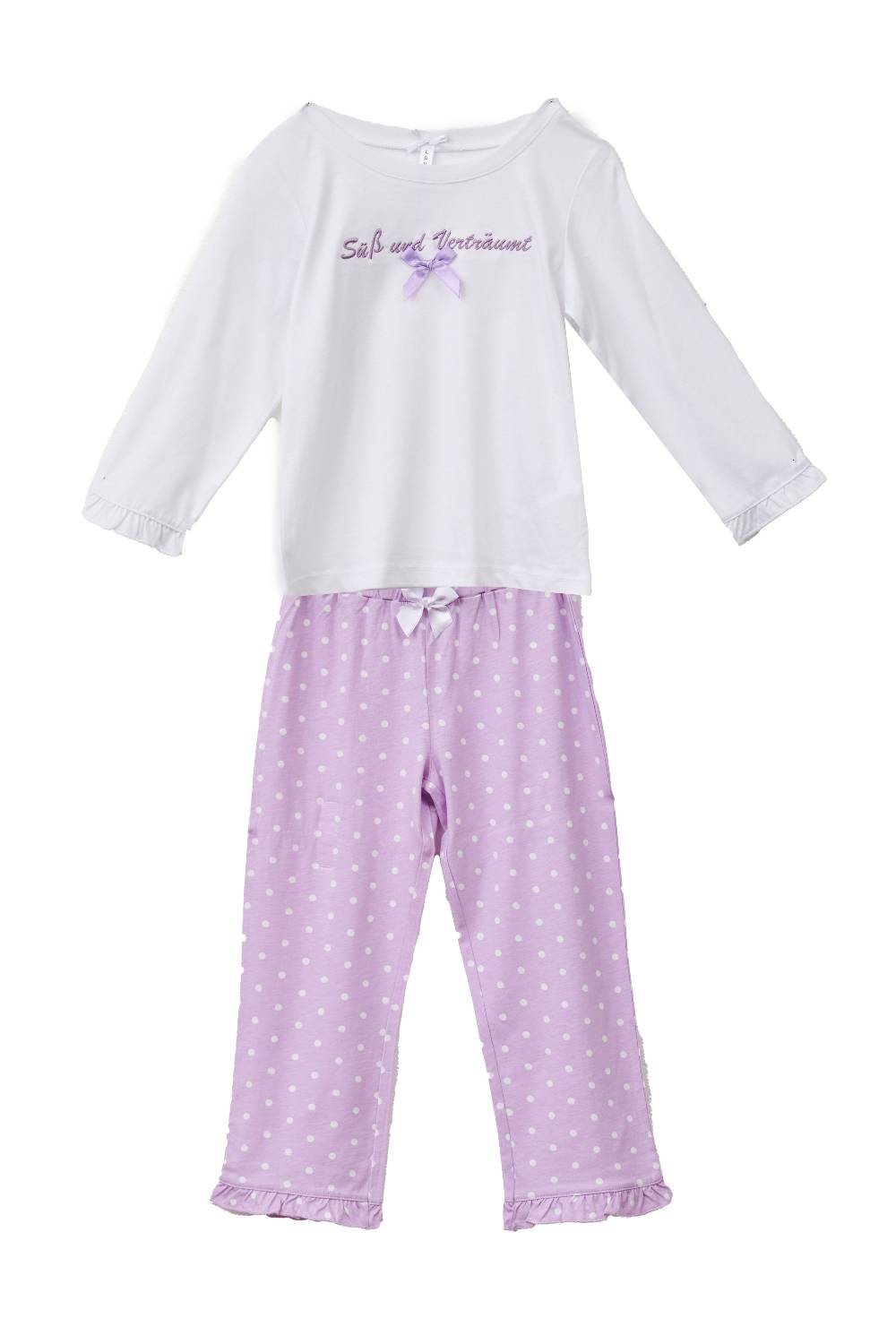 Louis & Louisa Pyjama Kinder "Süß und verträumt", weiß/ flieder allover