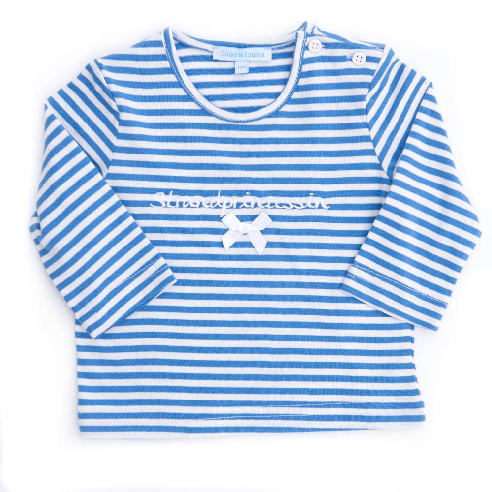 Louis & Louisa Shirt Baby "Strandprinzessin", blau gestreift