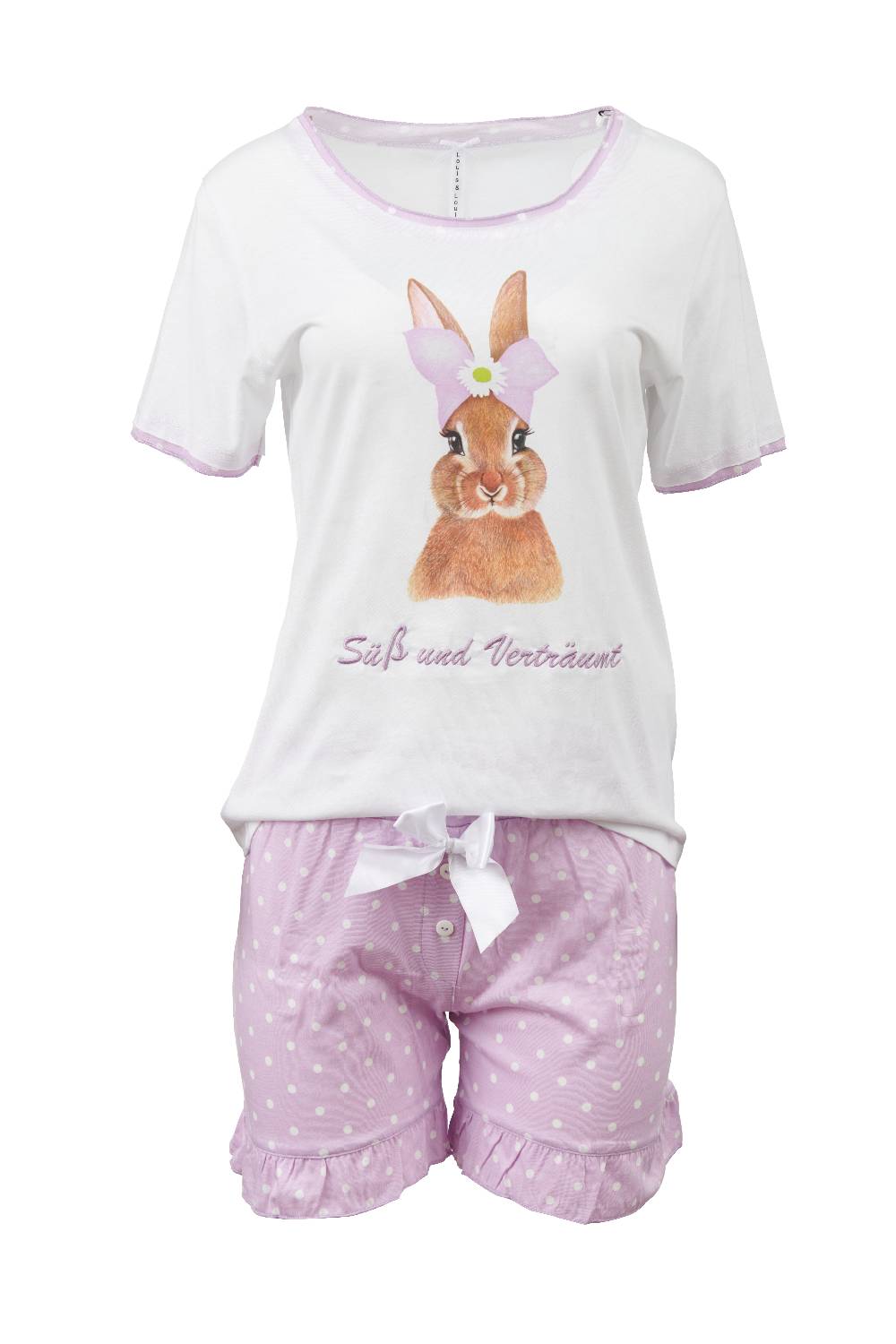 Louis & Louisa Short-Set Damen "Hase Druck", weiß / flieder