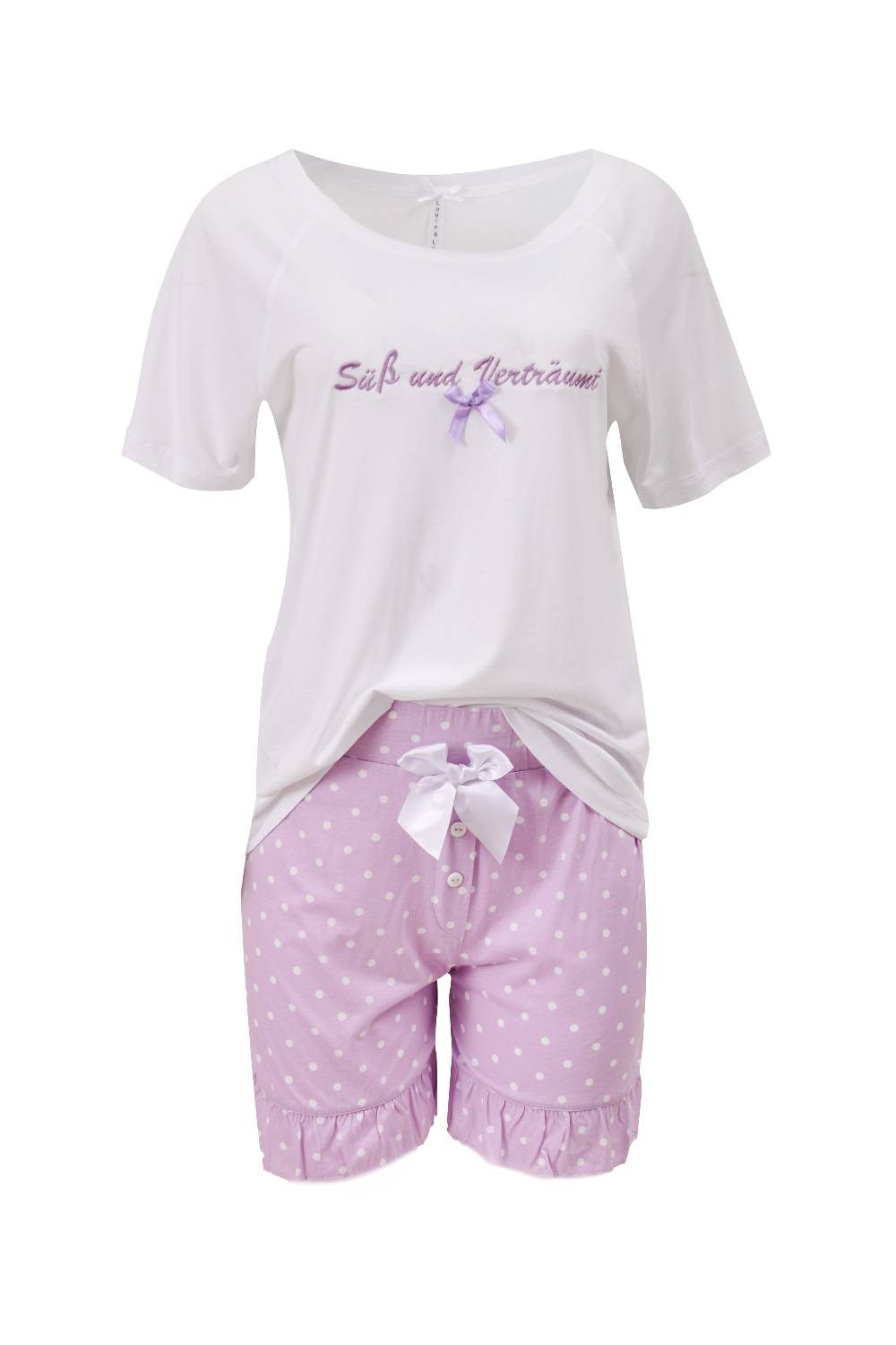 Louis & Louisa Short-Set Damen "Süß und verträumt", weiß / flieder allover