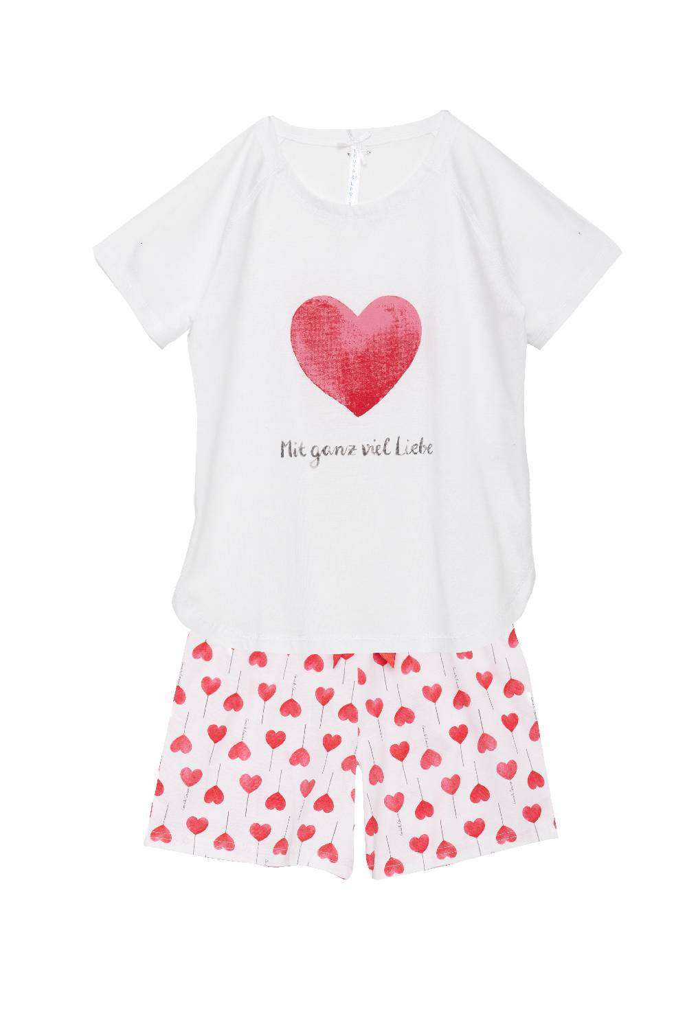 Louis & Louisa Short Set Kinder Basic "Mit viel Liebe", weiß / Herz allover