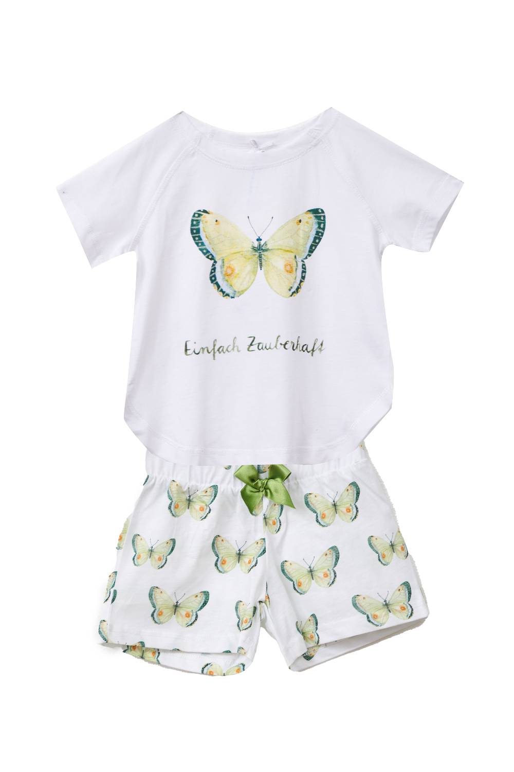 Louis & Louisa Short-Set Kinder "Einfach Zauberhaft" Schmetterling-Druck, weiß allover
