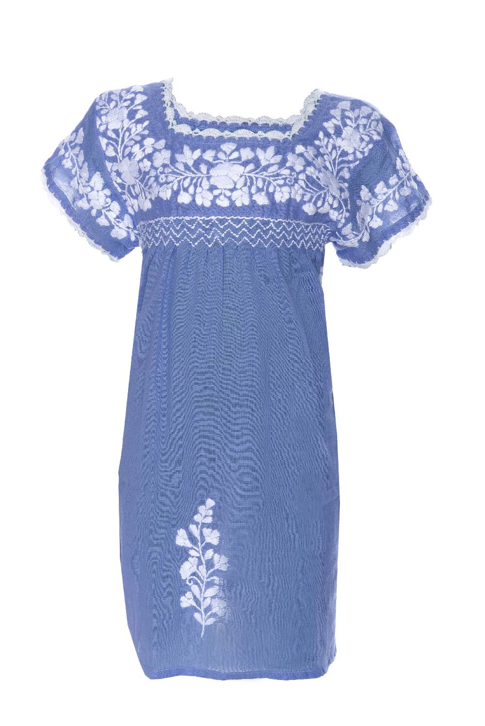 Louis & Louisa Tunika handbestickt, Damen, blau / weiß, kurzarm