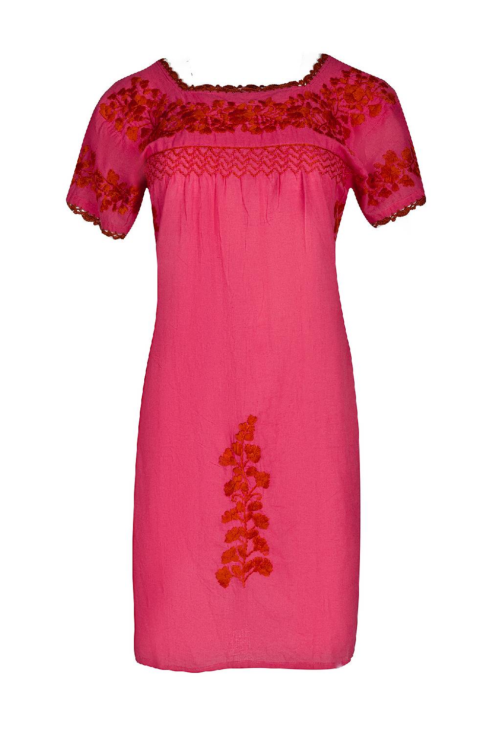 Louis & Louisa Tunika handbestickt, Damen, pink / rot, kurzarm Louis & Louisa Tunika handbestickt, Damen, pink / rot, kurzarm