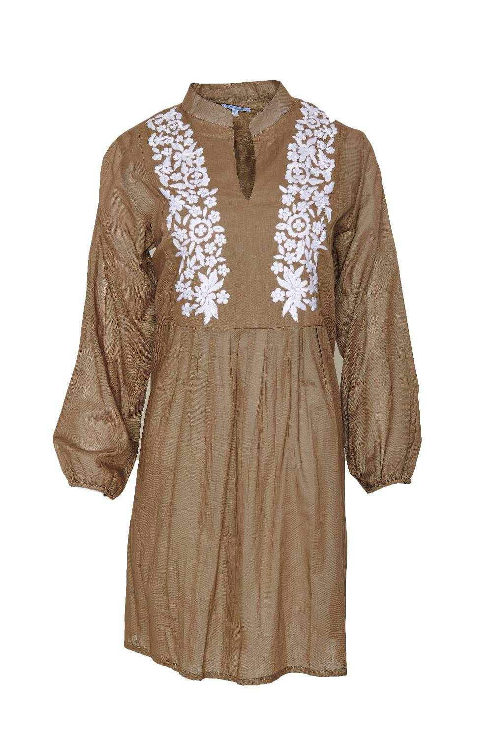 Louis & Louisa Tunika handbestickt V-Schnitt, Damen, nougat / weiß