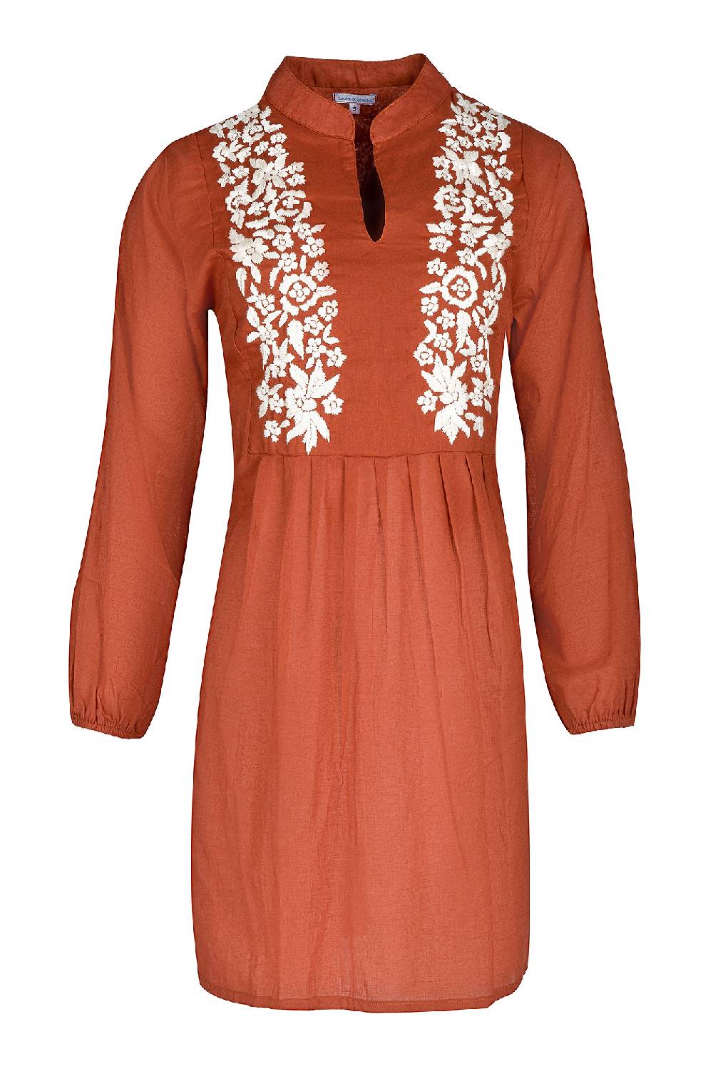 Louis & Louisa Tunika handbestickt V-Schnitt, Damen, rust / beige Louis & Louisa Tunika handbestickt V-Schnitt, Damen, rust / beige