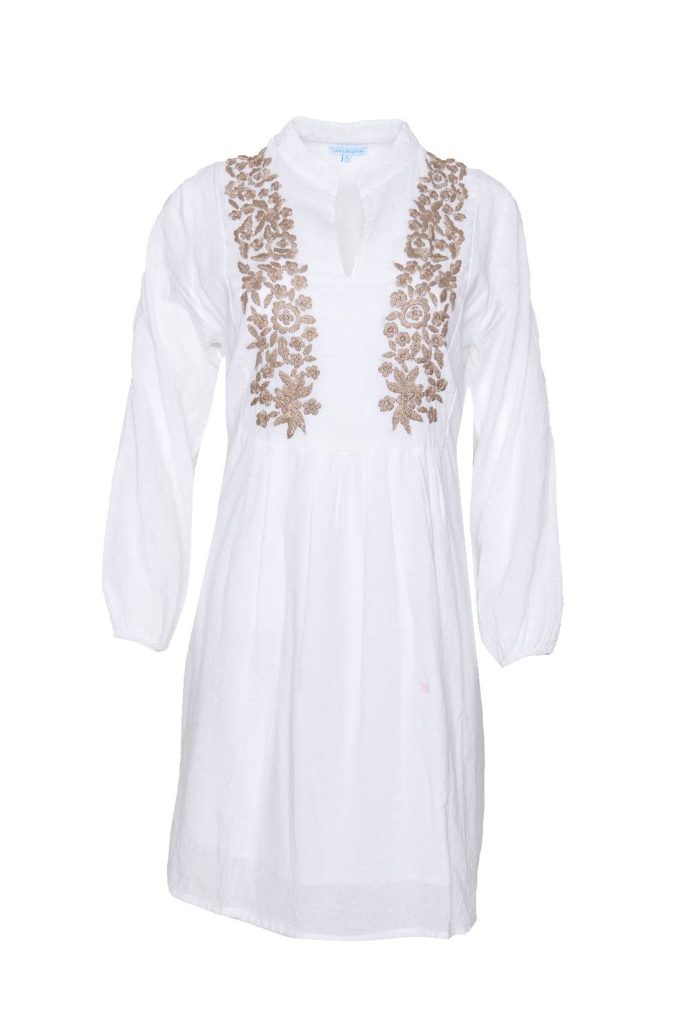 Louis & Louisa Tunika handbestickt V-Schnitt, Damen, weiß / nougat