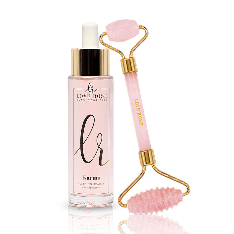 Love Rose Cosmetics Karma Elixier & Rosenquarz Massageroller