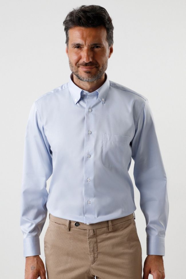 Aplomb Hemd Herren Aplomb Classic Bügelfreie Einfarbig 100% Baumwolle Kragen Button-Down Lange Ärmel