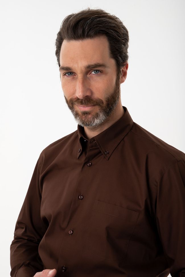 Aplomb Hemd Herren Aplomb Classic Einfarbig 100% Baumwolle Kragen Button-Down Lange Ärmel