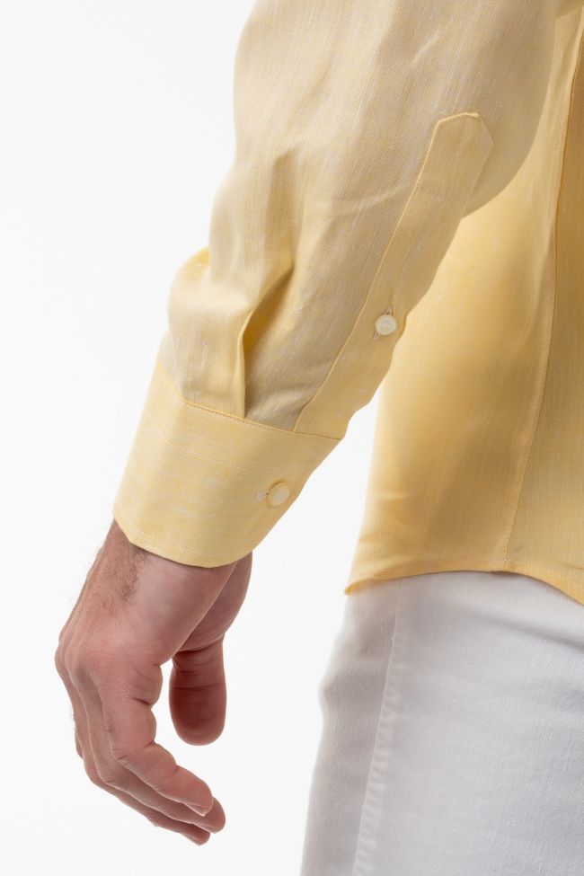 Aplomb Hemd Herren Aplomb Classic Einfarbig 100% Leinen Kragen Button-Down Lange Ärmel